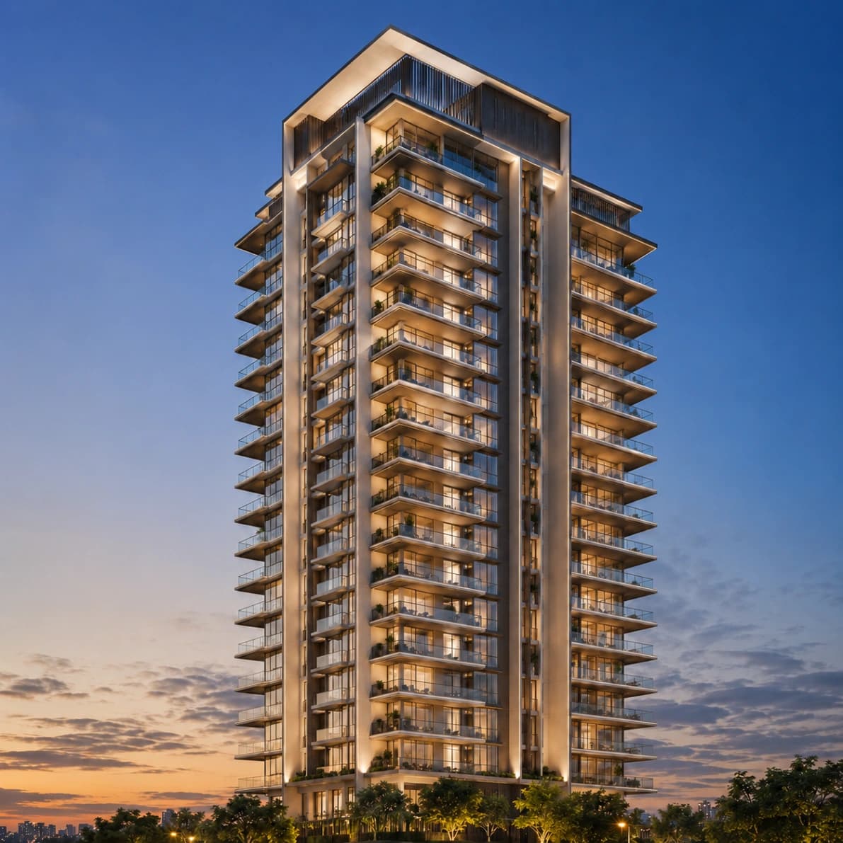 Halo by Raghava Tower 3 — premium corner residences at golden hour, Kondapur Hyderabad